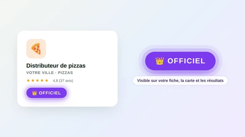 Aperçu : badge Officiel violet (écusson certifié) affiché sur votre fiche