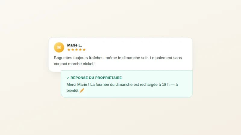Aperçu : réponse du propriétaire sous un avis client